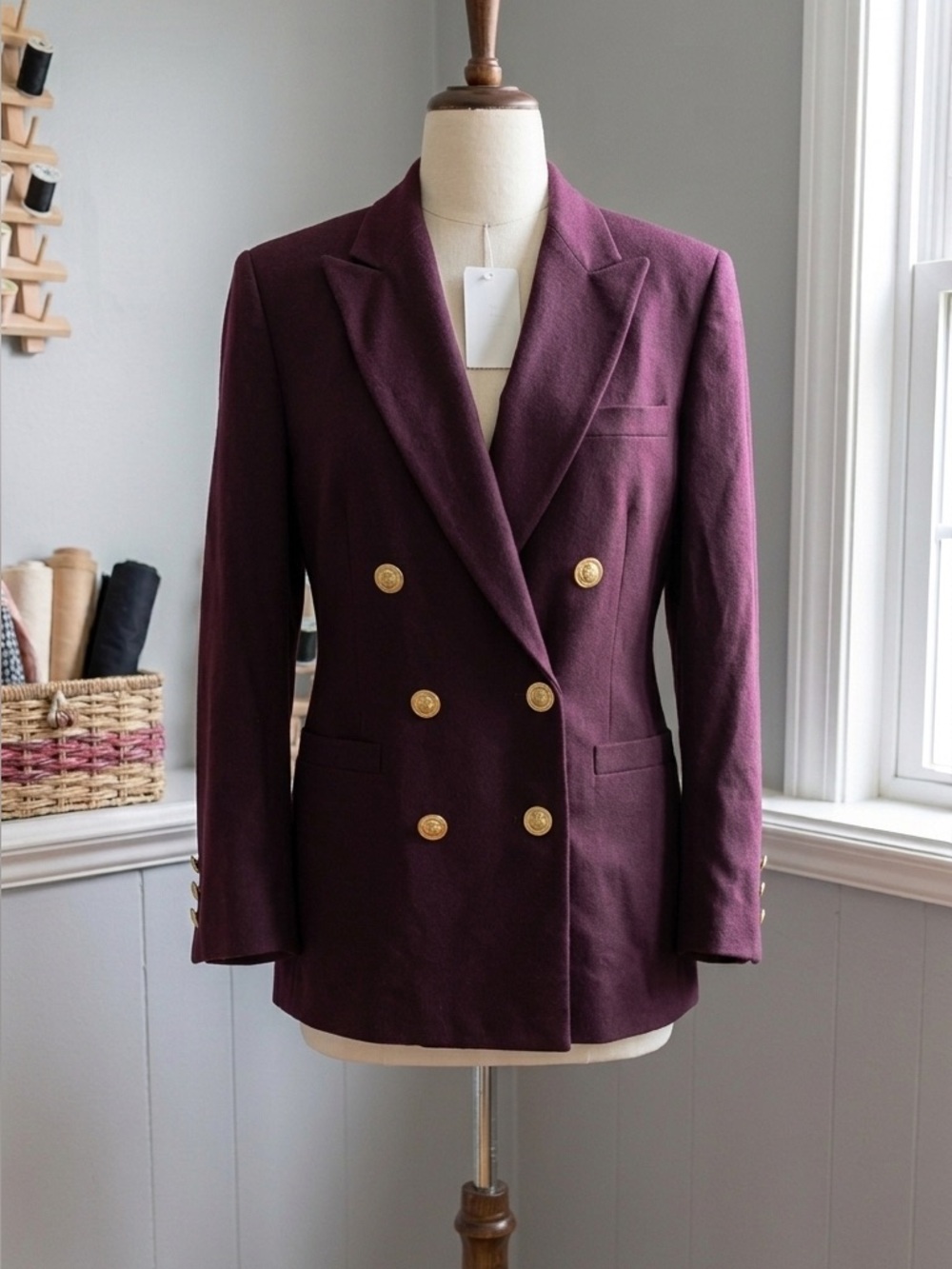 Vintage Jos. A. Bank Women’s Double-Breasted Blazer – Burgundy – Size 10